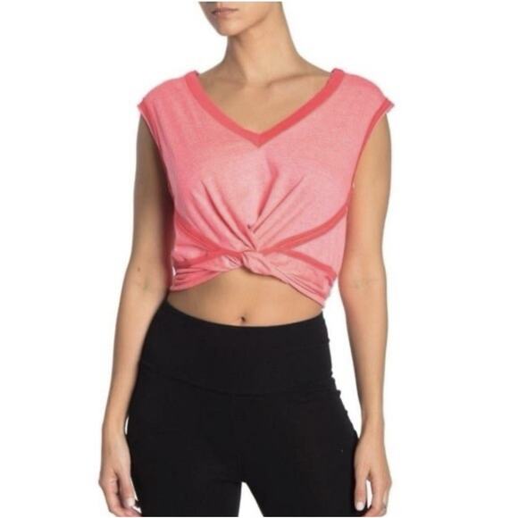 Free People Movement Womens Large Glow Up Twist Front Crop Top Activewear Pink - Picture 1 of 11